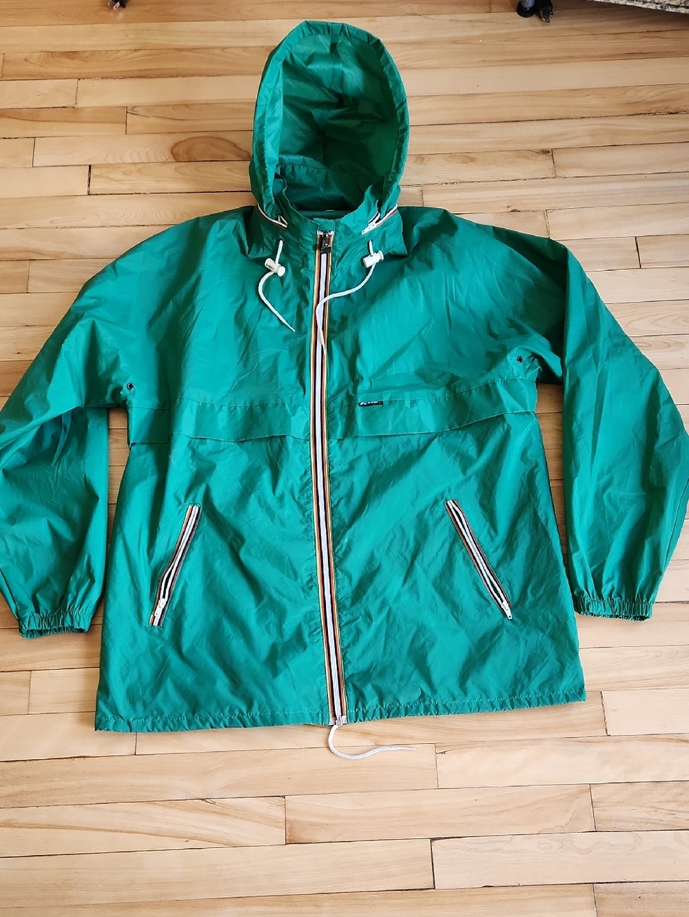 K-Way Emerald Green Hooded Windbreaker with Contrast Trim